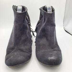 Qupid Black Fringe Suede Ankle Bootie 8